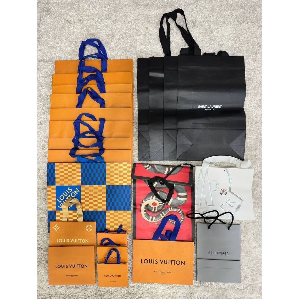 22pc Designer Shopping Bag Lot Louis Vuitton Gucci YSL Moncler Balenciaga